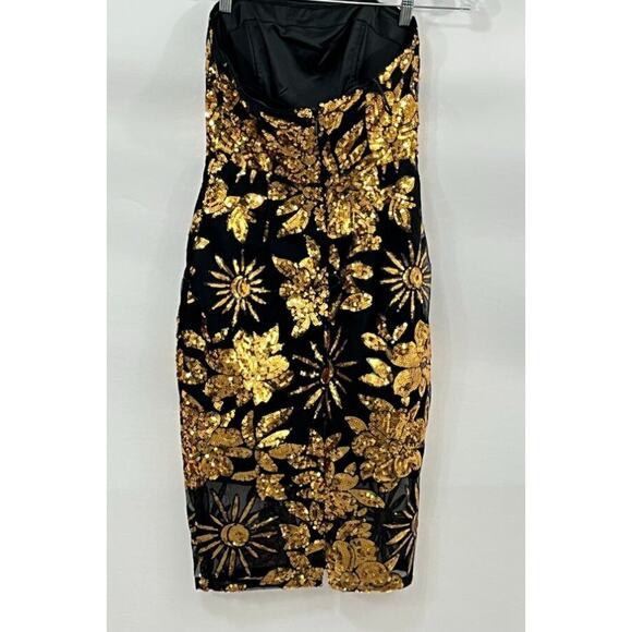 MILLY Sz 0 XS Kait Dress Gold Black Sequin Holiday Nights Strapless Midi - Picture 4 of 11